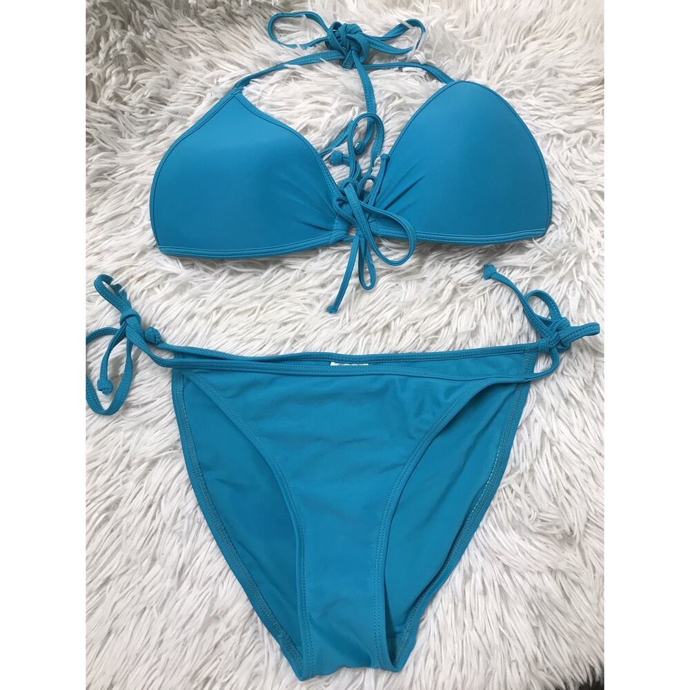 Vintage Y2K 1980's Body Glove Bikini 2 Pc Set ties from sides Halter Blue Medium